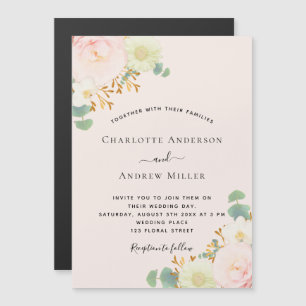 Invitation Magnétique Fleurs blanches roses verdure mariage