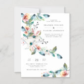 Invitation Magnétique Fleurs d'aquarelle rose pâle Mariage moderne (Recto)