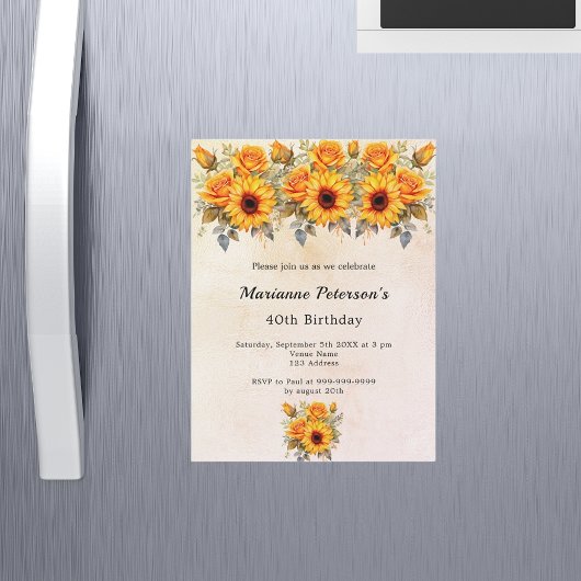 Invitation Magnétique Fleurs de soleil d'anniversaire verdure rustique j