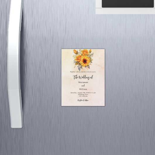 Invitation Magnétique Fleurs de soleil mariages verdure rustique jaune l