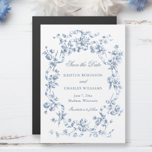 Invitation Magnétique Fleurs et Rubans Bleus Poussiéreux Classiques Enre
