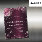 Invitation Magnétique Fleurs roses bordeaux d'anniversaire parties scint