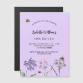 Invitation Magnétique Fleurs sauvages de fête d'anniversaire violet rose (Devant / Derrière)