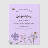 Invitation Magnétique Fleurs sauvages de fête d'anniversaire violet rose (Devant)