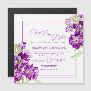 Invitation Magnétique Fleurs stocks violettes art mariage changer la dat