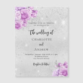 Invitation Magnétique Fleurs violet rose argent mariage de luxe (Devant)