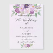 Invitation Magnétique Fleurs violettes rose verdure mariage de luxe (Devant)