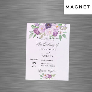 Invitation Magnétique Fleurs violettes rose verdure mariage de luxe