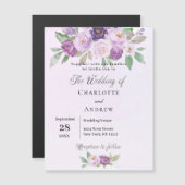 Invitation Magnétique Fleurs violettes rose verdure mariage de luxe (Devant / Derrière)