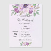 Invitation Magnétique Fleurs violettes rose verdure mariage de luxe (Devant)