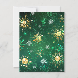 Invitation Magnétique Flocons de neige dorés de Noël sur fond vert