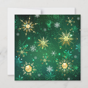 Invitation Magnétique Flocons de neige dorés de Noël sur fond vert