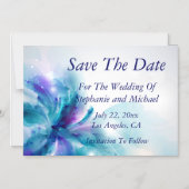 Invitation Magnétique Floral Abstrait bleu et violet Enregistrer la date (Recto)