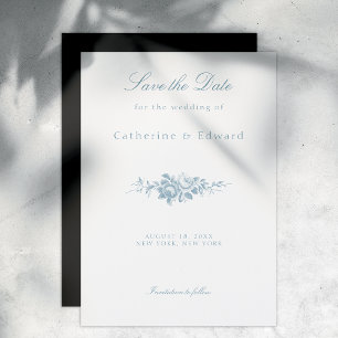 Invitation Magnétique Floral bleu et blanc classique Enregistrer la date