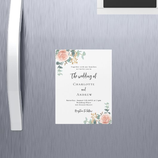 Invitation Magnétique Floral rose or verdure mariage de luxe