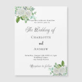 Invitation Magnétique Floraux blancs mariages verdure luxe élégant (Devant)
