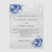 Invitation Magnétique Floraux bleu argent élégant mariage de luxe (Devant)