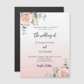 Invitation Magnétique Floraux d'or rose verdure luxe mariage (Devant / Derrière)