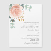 Invitation Magnétique Floraux d'or rose verdure luxe mariage (Devant)