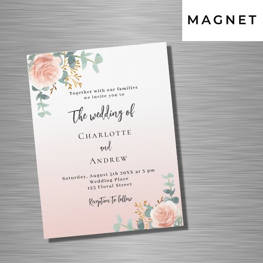 Invitation Magnétique Floraux d'or rose verdure luxe mariage