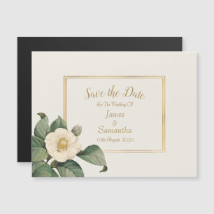 Invitation Magnétique Flore blanche simple   Mariage Enregistrer La Date