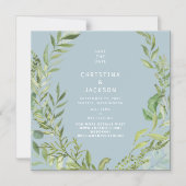 Invitation Magnétique Foliage moderne Dusty Blue Wedding Enregistrer la  (Recto)