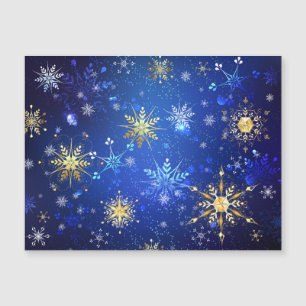 Invitation Magnétique Fond bleu de Noël avec flocons d'or