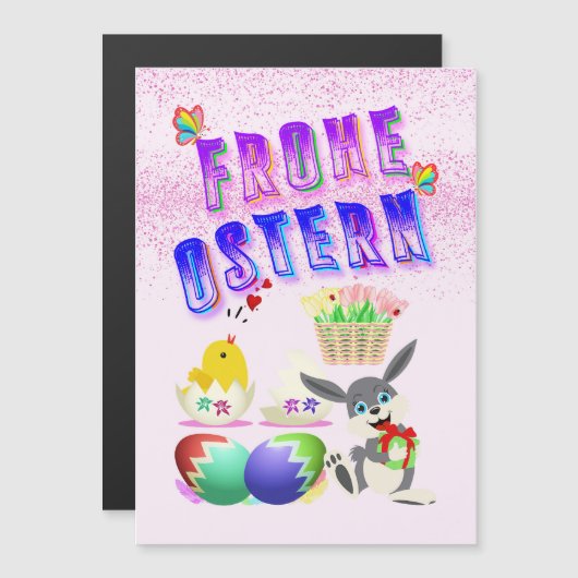 Invitation Magnétique Frohe Ostern (Devant / Derrière)
