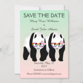 Invitation Magnétique Fun Lesbian Panda Bears Mariage Enregistrer La Dat (Recto)