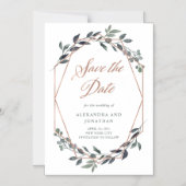 Invitation Magnétique Geo vert | Rose Gold Enregistrer la date (Recto)