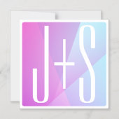 Invitation Magnétique Géométrique Rose & Violet | Initiales de Couple (Recto)