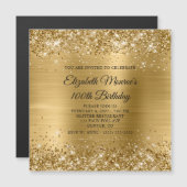 Invitation Magnétique Glittery Gold Foil 100e anniversaire (Devant / Derrière)