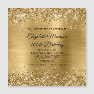 Invitation Magnétique Glittery Gold Foil 100e anniversaire