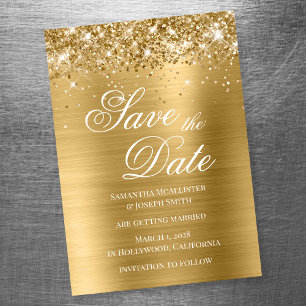 Invitation Magnétique Glittery Gold Foil Enregistrer la date