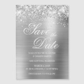 Invitation Magnétique Glittery Silver Foil Enregistrer la date (Devant)