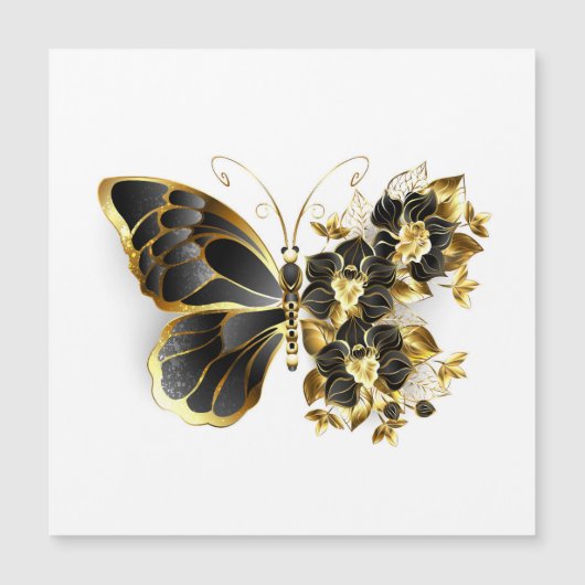 Invitation Magnétique Gold flower Butterfly with Black Orchid (Devant)