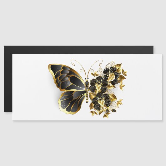 Invitation Magnétique Gold flower Butterfly with Black Orchid (Devant / Derrière)