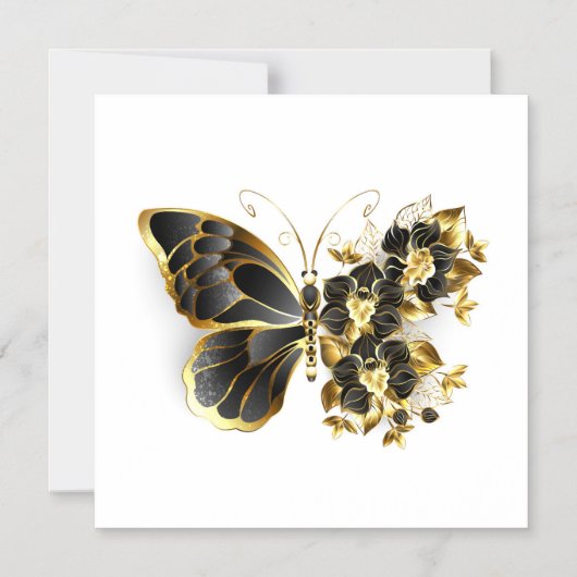 Invitation Magnétique Gold Flower Butterfly with Black Orchid (Recto)