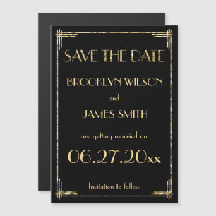 Invitation Magnétique Gold Foil Magnetic Art Déco Mariage Enregistrer La