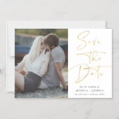 Invitation Magnétique Gold Modern Calligraphy Photo Enregistrer l'aimant (Recto)