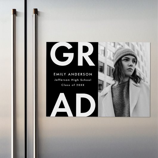 Invitation Magnétique Grad Grad Black Photo Grad Graduation