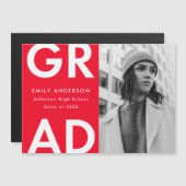 Invitation Magnétique Grad Grad Red Photo Graduation (Devant / Derrière)