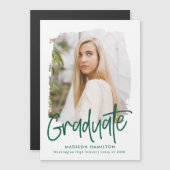 Invitation Magnétique Graduation de la photo de preppy Green Script (Devant / Derrière)