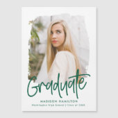 Invitation Magnétique Graduation de la photo de preppy Green Script (Devant)