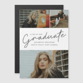 Invitation Magnétique Graduation du collage photo de script moderne (Devant / Derrière)