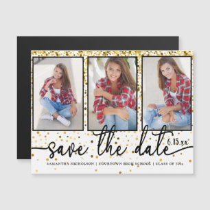 Invitation Magnétique Graduation Enregistrer Date 4 Photo Gold Parties s