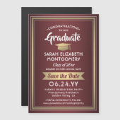 Invitation Magnétique Graduation Enregistrer la date Bourgogne Rouge Or  (Devant / Derrière)