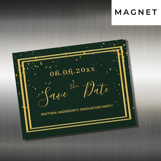 Invitation Magnétique Graduation fête or vert enregistrer la date aimant