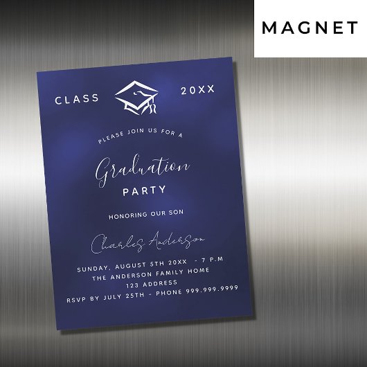 Invitation Magnétique Graduation marine bleu blanc simple luxe 2023
