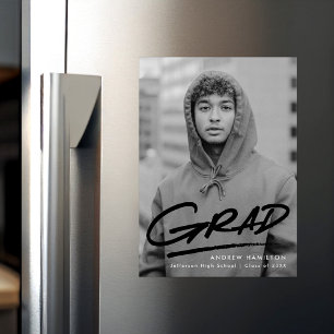 Invitation Magnétique Graduation moderne en pointillé noir photo